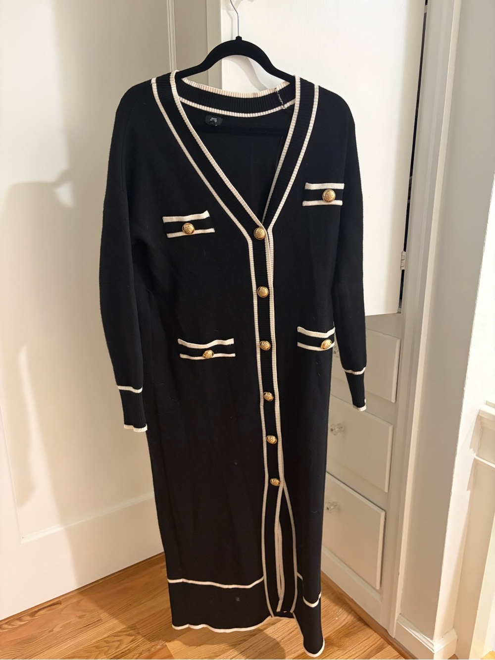 River Island Black & Cream Long Buttoned Cardigan Dress